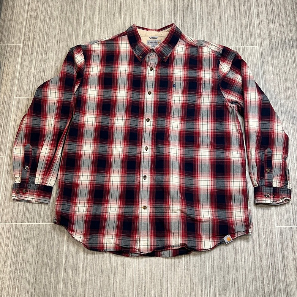Carhartt Mens 2XL Relaxed Fit‎ Plaid Flannel Shirt Button Up Long Sleeve